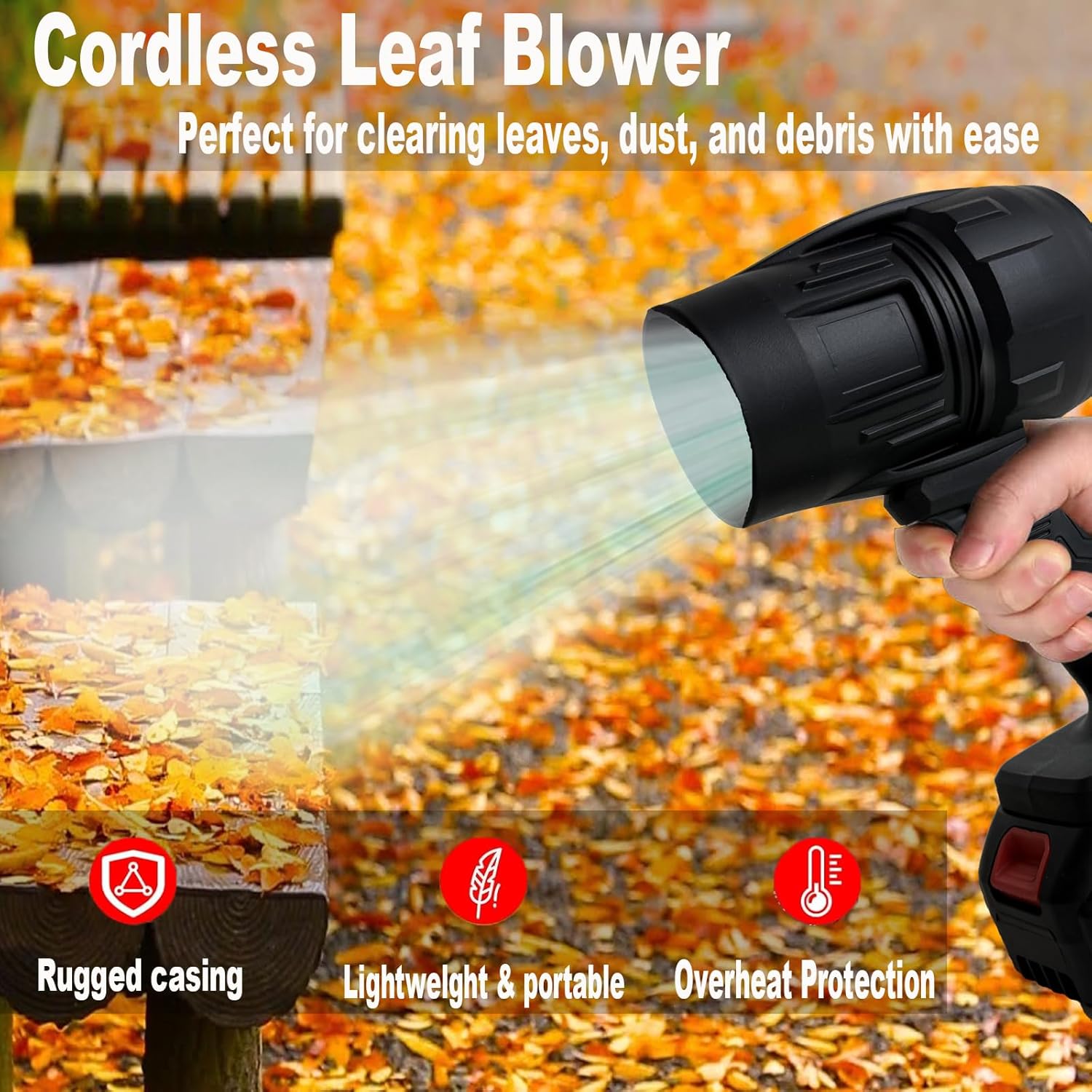 Cordless Leaf Blower, 500000RPM Handheld Electric Leaf Blower with 2 Battery and Charger