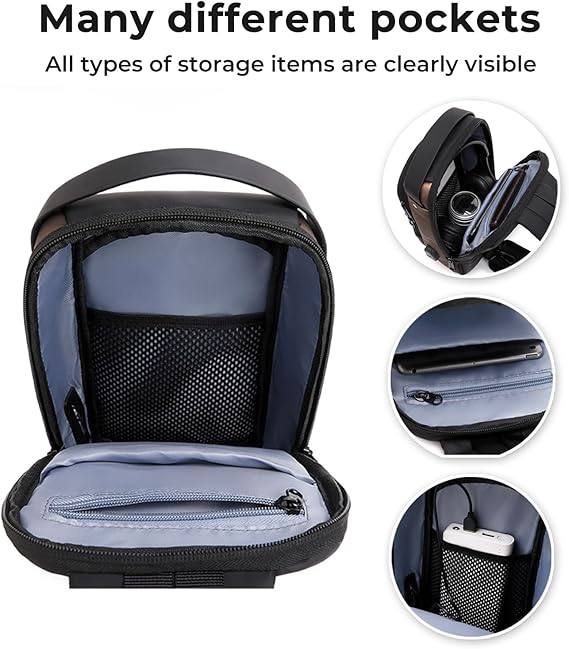 Men’s Anti-Theft Sling Bag – PU Leather Crossbody Shoulder Chest Bag, Large Size, Black & Gold