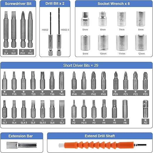 Cordless Electric Screwdriver Kit – 47 Piece Set, LED Light & Dual Position Handle