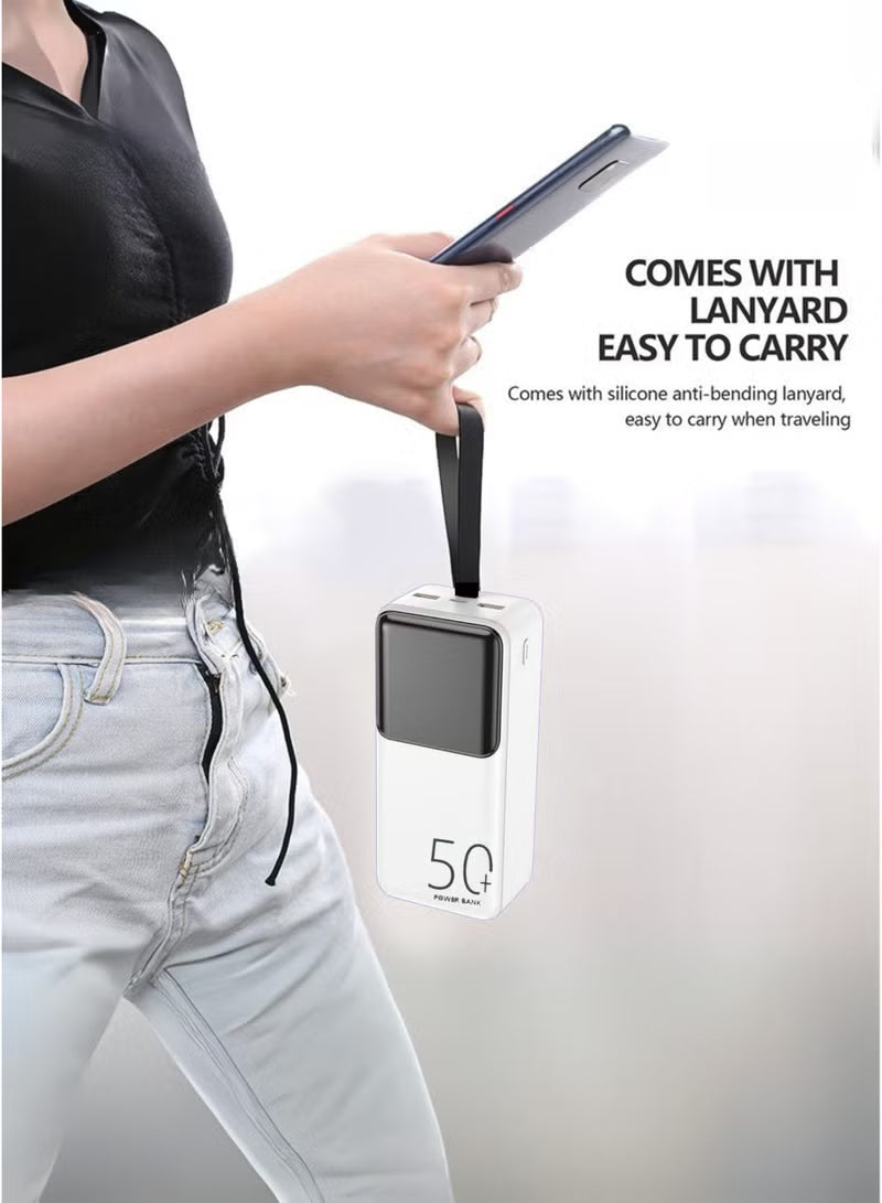 Orvana 50000mAh Power Bank – 22.5W Fast Charging, Dual USB & Type-C PD, Ultra High Capacity Portable Charger (White)
