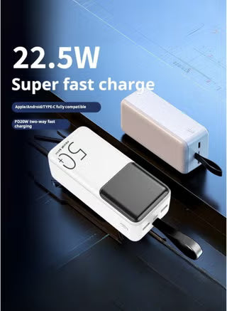 Orvana 50000mAh Power Bank – 22.5W Fast Charging, Dual USB & Type-C PD, Ultra High Capacity Portable Charger (White)