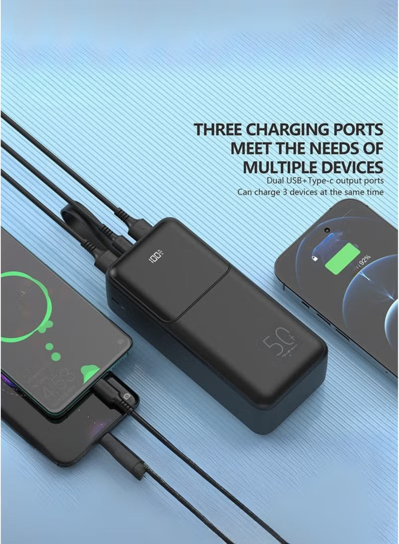 Orvana 50000mAh Power Bank – 22.5W Fast Charging, Dual USB & Type-C PD, Ultra High Capacity Portable Charger (White)