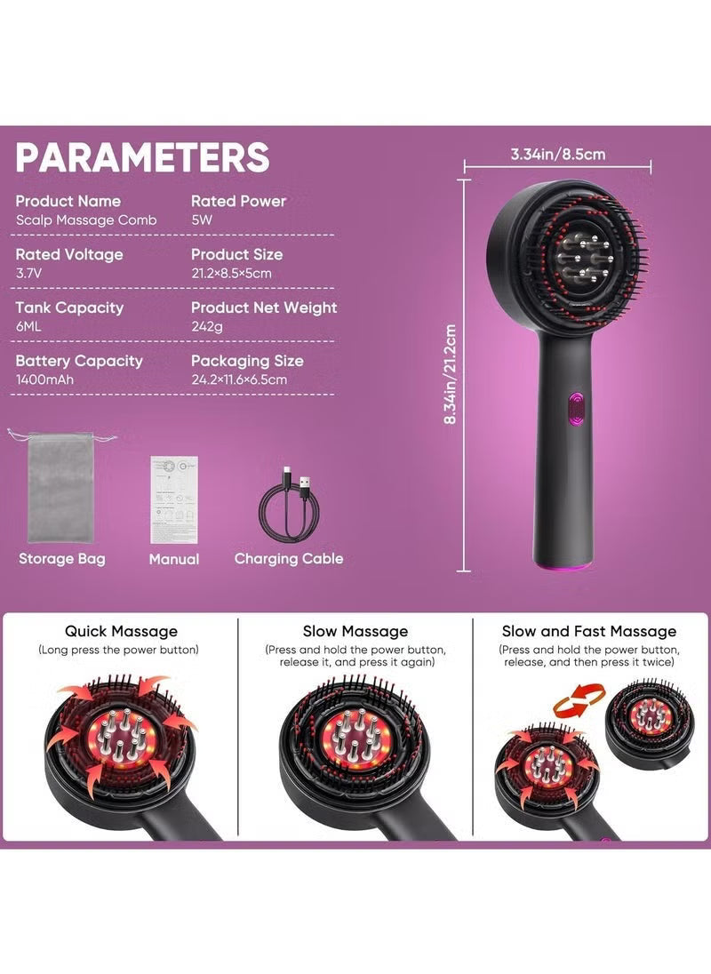 Scalp Massage Brush with Built-In Oil Applicator & LED Therapy – USB Rechargeable