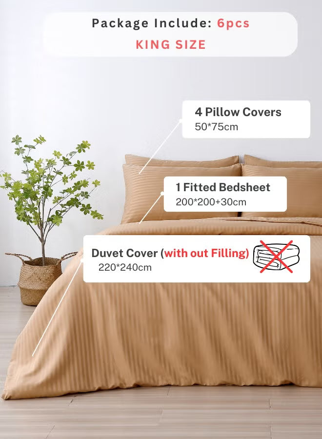 Premium King Size 6-Piece Bedding Set - Golden Brown