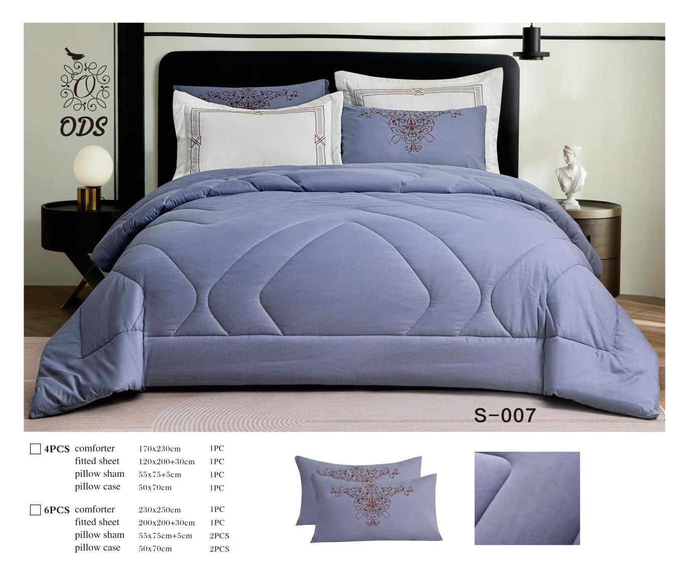 Luxury Comforter Set – 6PCS  - BLUE - 100% Premium Cotton Fabric