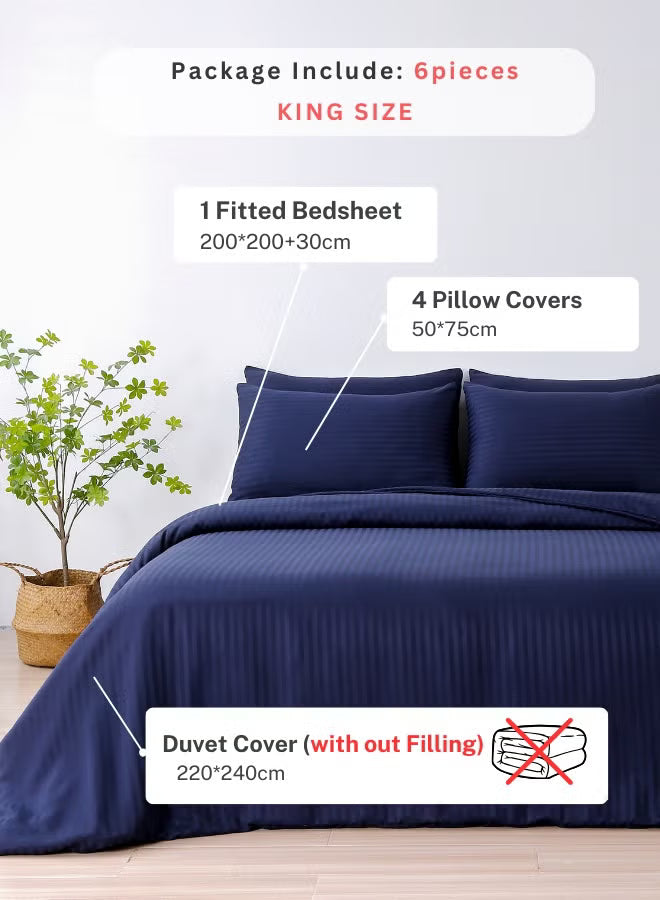 Premium King Size 6-Piece Bedding Set - Dark Blue