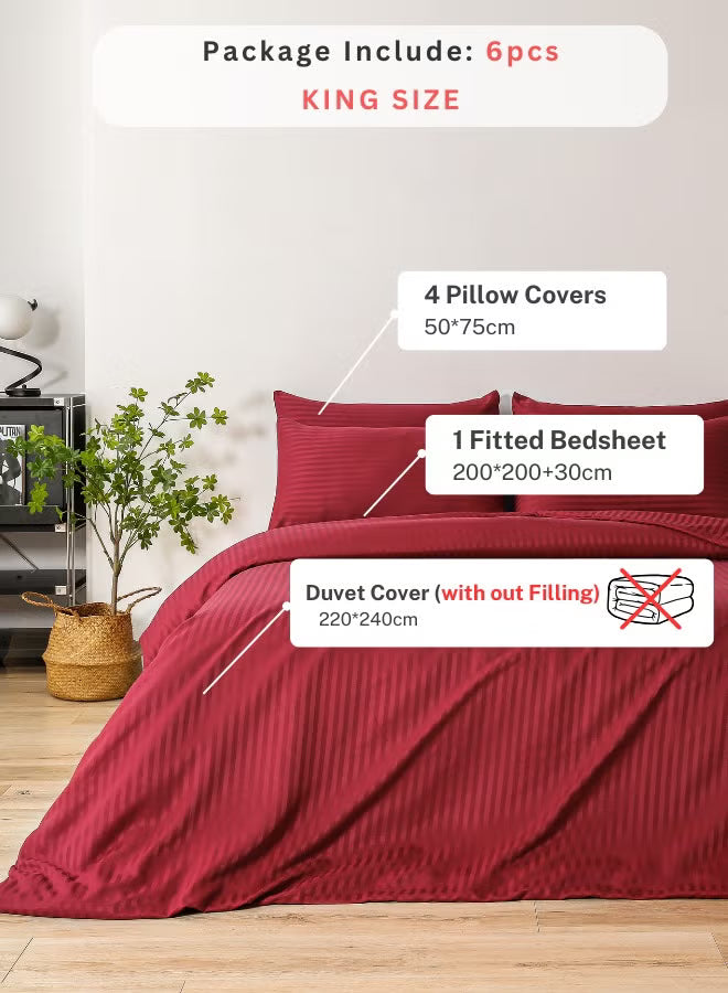 Premium King Size 6-Piece Bedding Set - Red Cherry