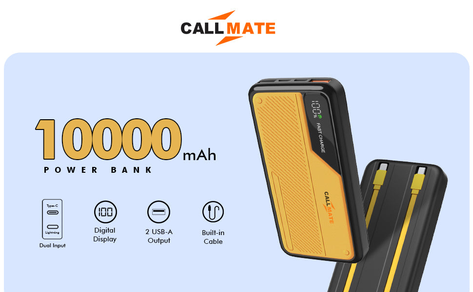 10,000mAh Power Bank – 23W PD 3.0 Fast Charging (Yellow)