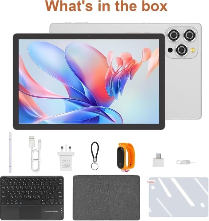 CM10016 Plus Smart Tablet PC, 10.36 Inches 2K Display, Snapdragon QT615, 8GB RAM, 1TB Storage, 16MP Rear & 13MP Front Camera, Android 15, 10000mAh Battery, Silver.