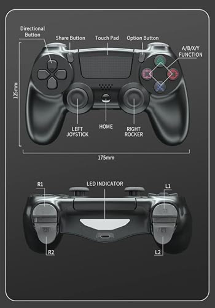 Wireless Gamepad Controller – PS4/Pro/Slim & PC, Black