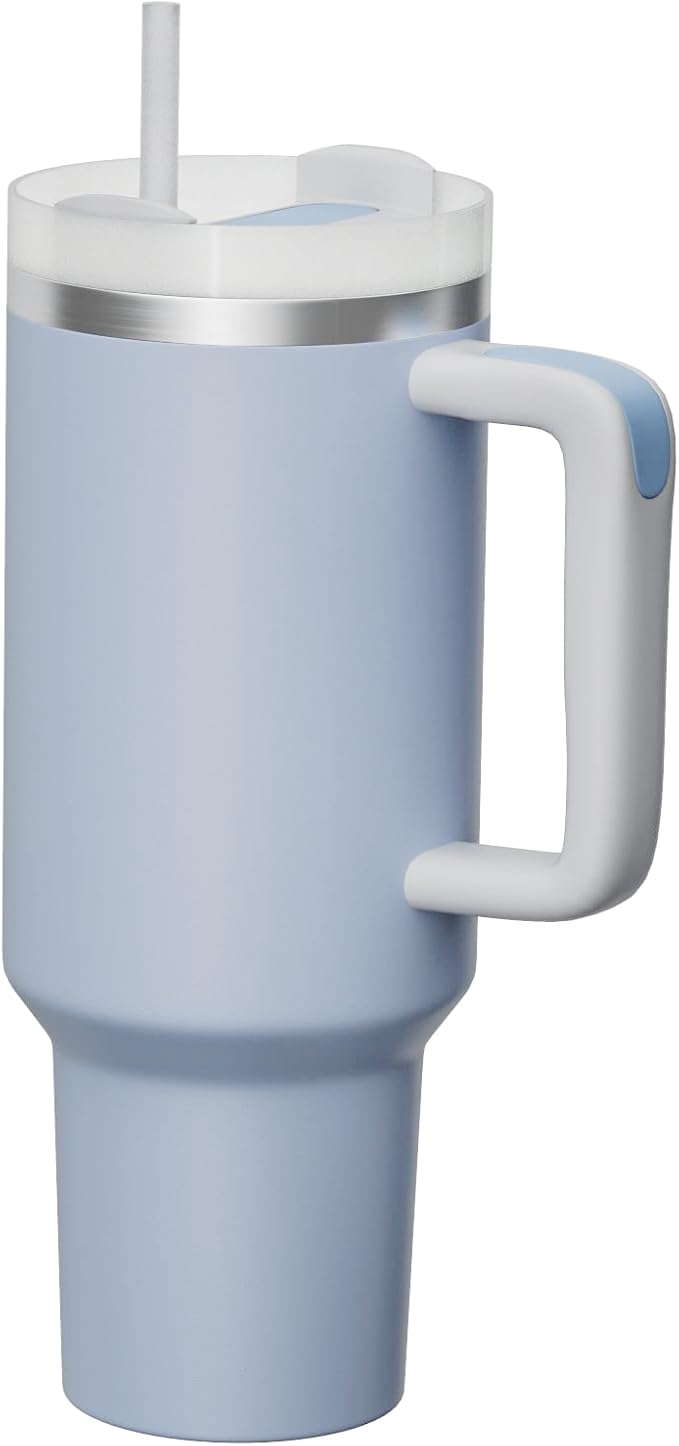 Set of 2 – 40oz Insulated Travel Tumblers with Handle & Straw