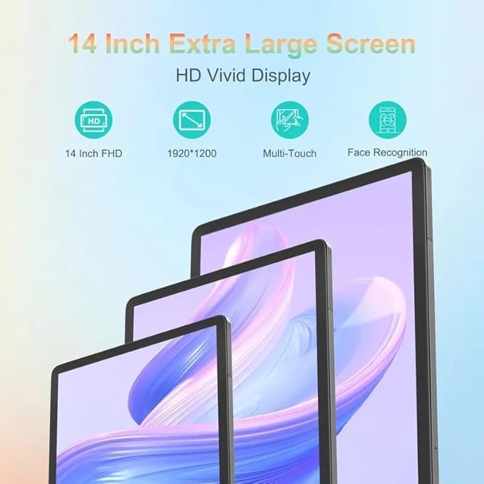 CM14000 Plus 14-Inch Android Tablet – Dual 5G, 12GB RAM, 1TB Storage – FHD Display, 20000mAh Battery, Includes Keyboard & Stylus (Black)