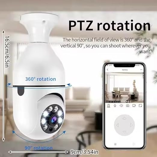 2-Pack PTZ Light Bulb Security Camera 360° WiFi – Motion Detection, HD Night Vision, LED Light, B22 Socket