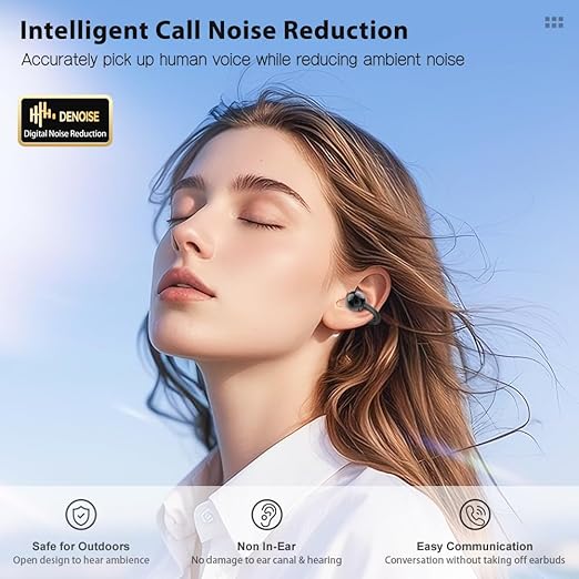 Open-Ear Clip Wireless Earbuds – Bluetooth 5.4, Black