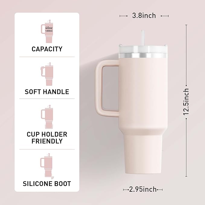 Set of 2 – 40oz Insulated Travel Tumblers with Handle & Straw