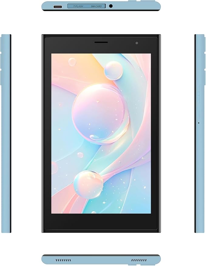 CM524 7-inch Tablet, 5g Tablet Single SIM WiFi, Kids Tab Zoom Tiktok and Chat GPT Supported Dual Camera, Android 15 Slim Tablet with Stylus (Blue)
