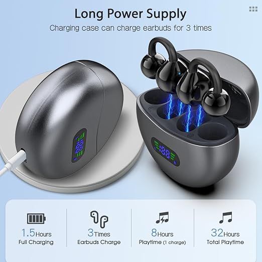 Open-Ear Clip Wireless Earbuds – Bluetooth 5.4, Black