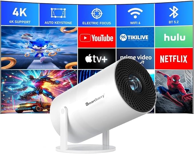 Portable 4K 1080P Mini Projector – WiFi, Bluetooth & Android OS with 8000+ Apps
