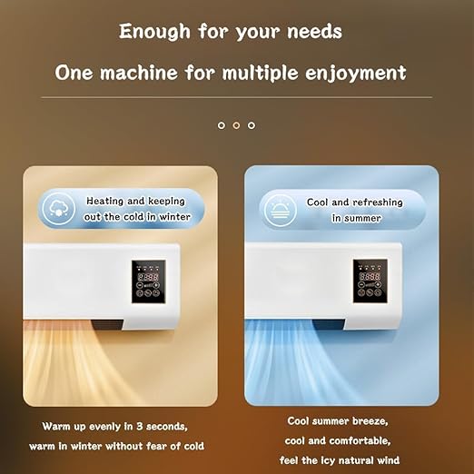 Personal Mini Air Conditioners, Dual Use Wall Mounted Air Conditioner with Remote Control, Adjustable Cool and Warm, Smart Touch Screen, 8h Intelligent Timing, for Bedroom Living Room Office. ﻿