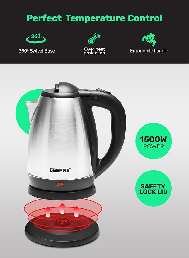 Electric Tea Kettle – 1.8L, 1500W, Auto Shut Off, Stainless Steel