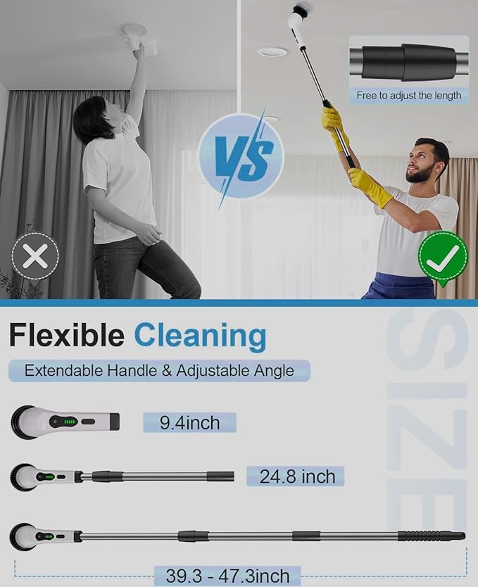 9-in-1 Multifunction Electric Cleaning Brush – Extendable Handle & Changeable Heads for Home & Car