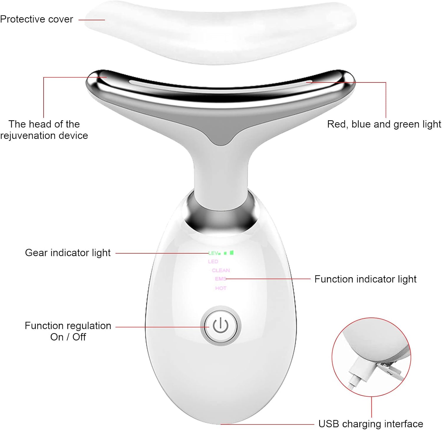Skin Rejuvenation Beauty Device for Face and Neck, 3-in-1 Firming Wrinkle Removal Facial Massager for Skin Care,Tightening,Smooth