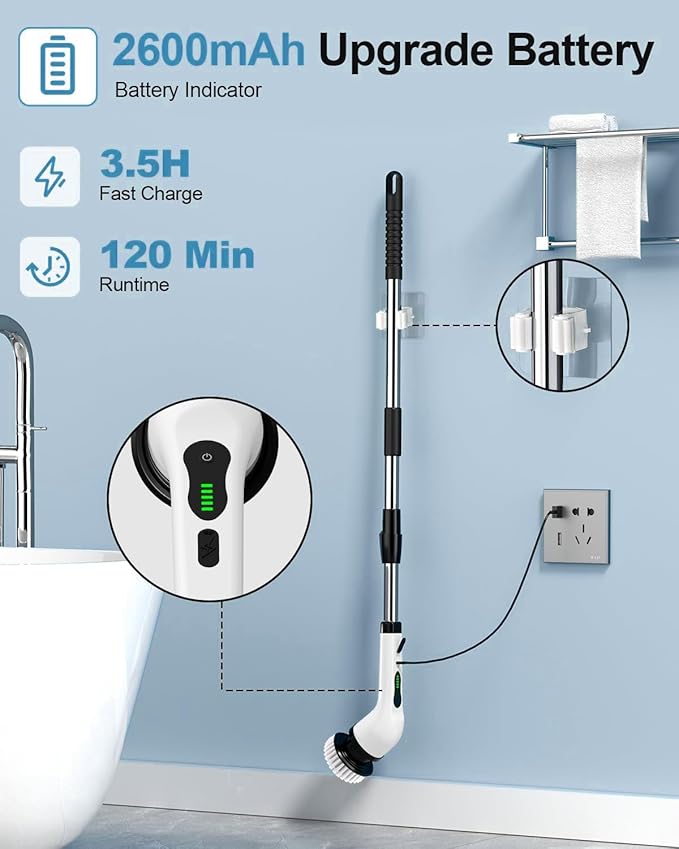 9-in-1 Multifunction Electric Cleaning Brush – Extendable Handle & Changeable Heads for Home & Car