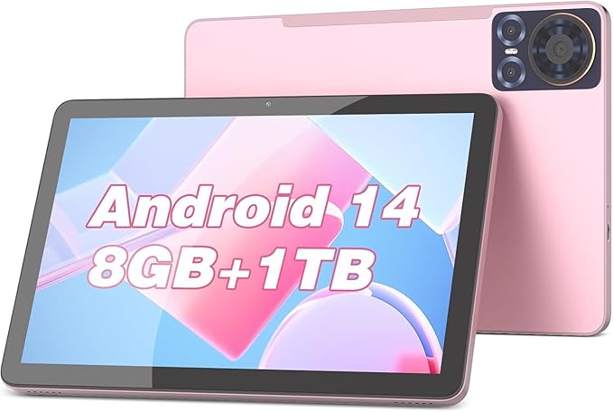 CM8300 Plus 10.1 Inches Tablet,Android 14 Tab,5G Tablet Dual SIM 8GB RAM 1TB ROM,10000mAh Battery With Bluetooth Keyboard,Mouse and Speaker (Pink)