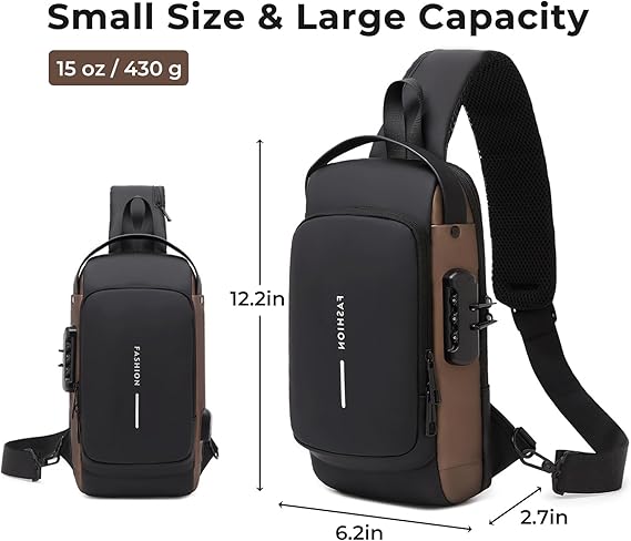 Men’s Anti-Theft Sling Bag – PU Leather Crossbody Shoulder Chest Bag, Large Size, Black & Gold