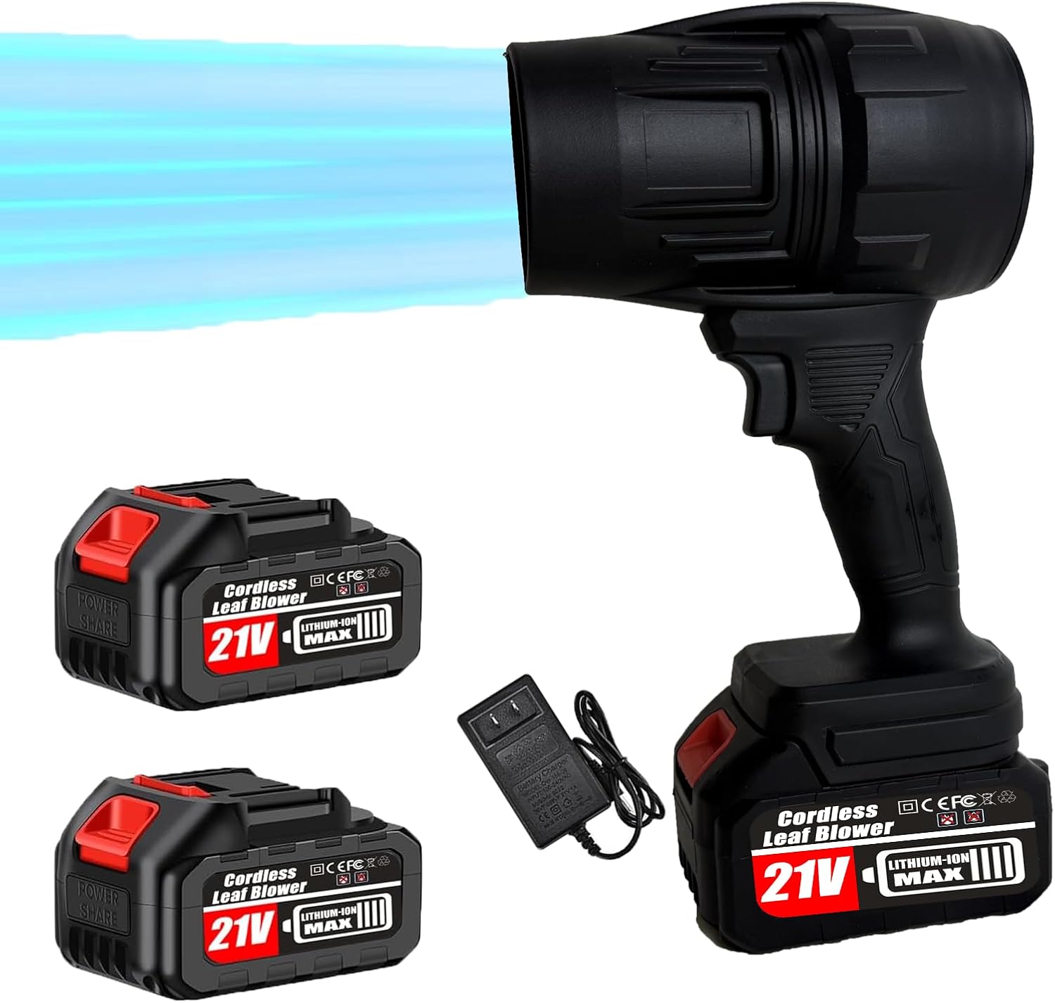 Cordless Leaf Blower, 500000RPM Handheld Electric Leaf Blower with 2 Battery and Charger
