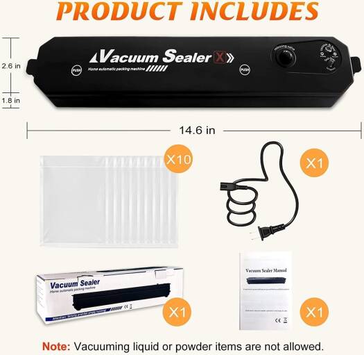 Original Automatic Food Saver Vacuum Sealer Machine – One-Touch Compact Sealer with 10 Bags