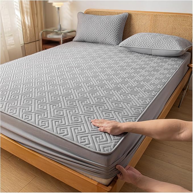 Waterproof Mattress Protector + 2 Pillow Case Set – Grey