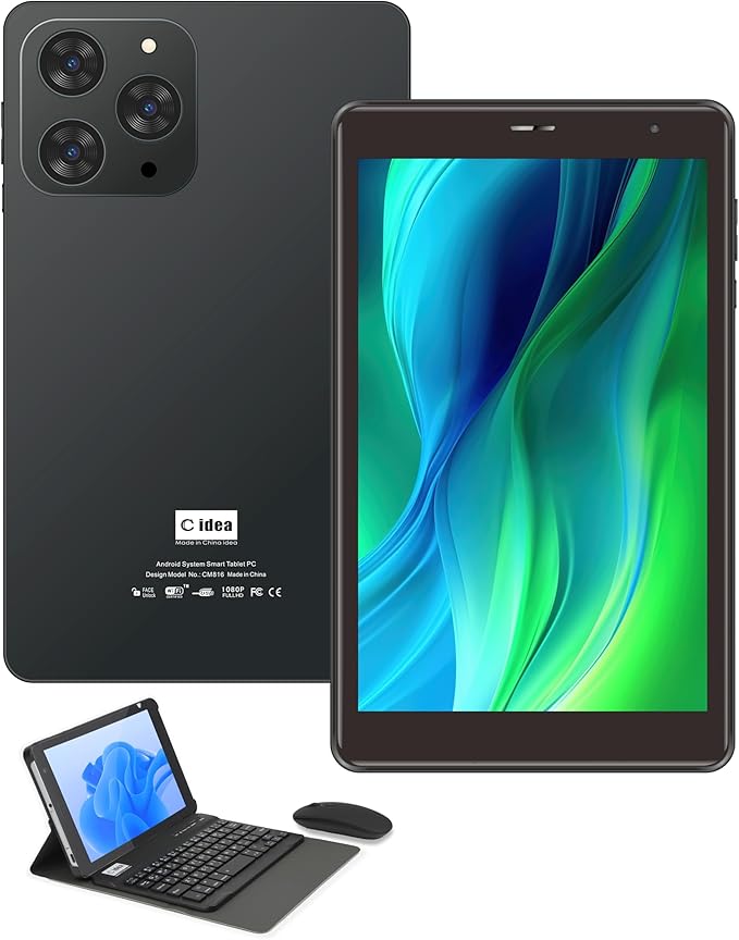 8-Inch IPS Smart Tablet PC with Wireless Keyboard & Mouse | 8GB RAM | 512GB ROM | Dual Camera | Single SIM 5G LTE | Wi-Fi | GPS | Android Tablet for Students CM816 (Black)