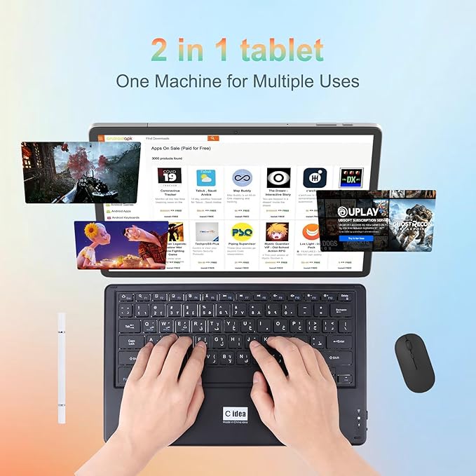 C idea CM 10000 Plus 10-Inch Android 14 Tablet – Dual 5G SIM, Octa-Core, 12GB RAM + 1TB Storage, 20000mAh Battery, Keyboard & Stylus (Gray)