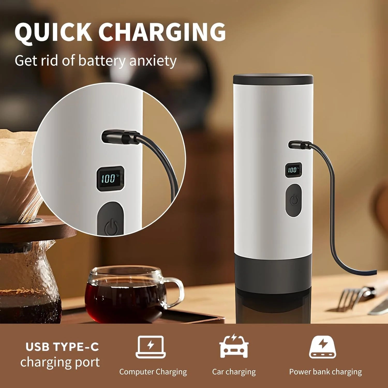 3-in-1 Portable Coffee Maker – Self-Heating Travel Espresso Machine Compatible with NS & DG Pods + Ground Coffee