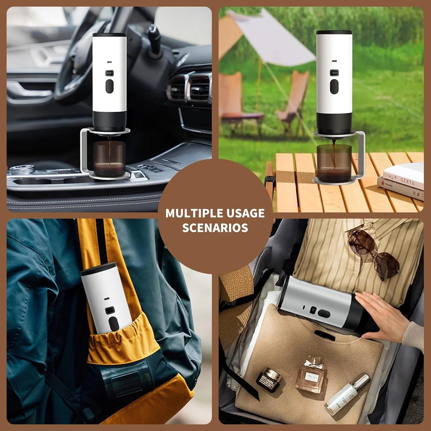 3-in-1 Portable Coffee Maker – Self-Heating Travel Espresso Machine Compatible with NS & DG Pods + Ground Coffee