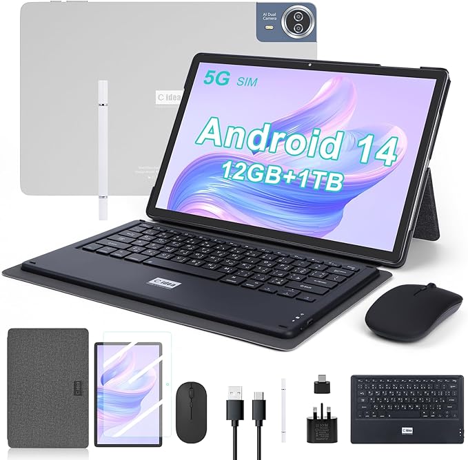 C idea CM 10000 Plus 10-Inch Android 14 Tablet – Dual 5G SIM, Octa-Core, 12GB RAM + 1TB Storage, 20000mAh Battery, Keyboard & Stylus (Gray)