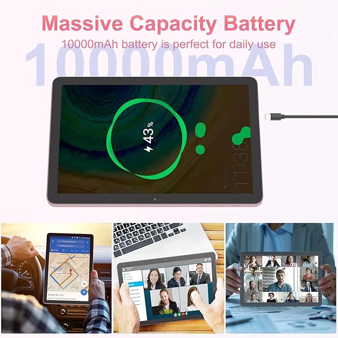 CM8300 Plus 10.1 Inches Tablet,Android 14 Tab,5G Tablet Dual SIM 8GB RAM 1TB ROM,10000mAh Battery With Bluetooth Keyboard,Mouse and Speaker (Pink)