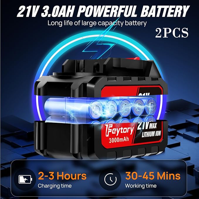 Cordless Pressure Washer – 45 Bar / 652 PSI Portable Power Cleaner with 2× 3.0Ah Batteries, 6-in-1 Nozzle & 5 m Hose for Car, Floor & Garden Cleaning