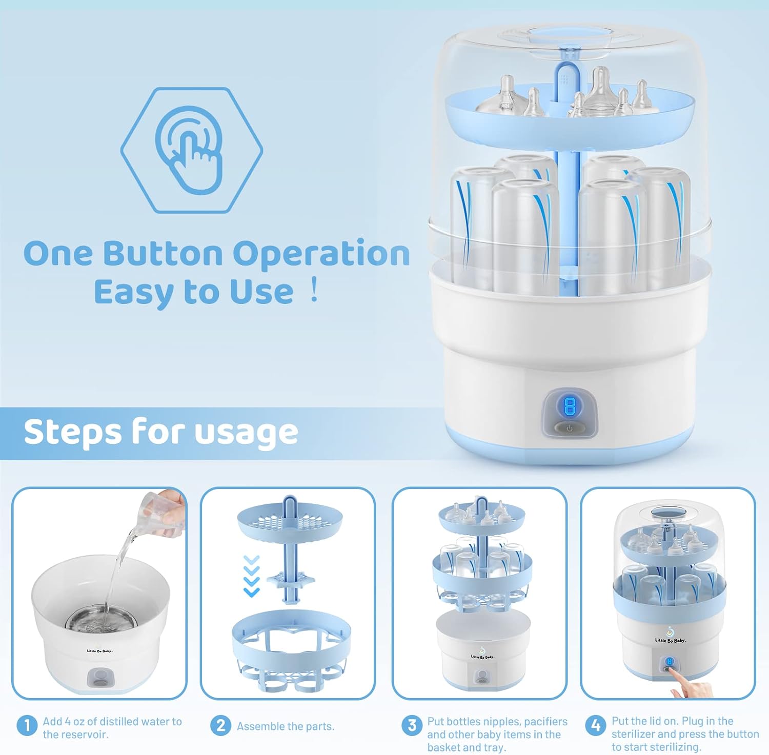 Baby Electric Sterilizer | Blue | Rapid & Safe UV Sterilization for Bottles, Pacifiers & Baby Essentials