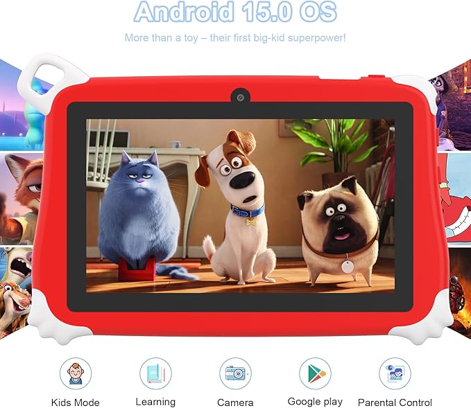 C idea CM86 Kids Tablet 7 Inch – Android 15, 8GB RAM 256GB ROM, Parental Control & IWAWA Apps, Best Gift for Toddlers (Red)