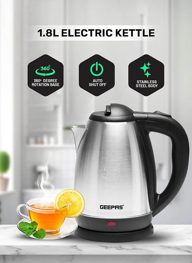 Electric Tea Kettle – 1.8L, 1500W, Auto Shut Off, Stainless Steel