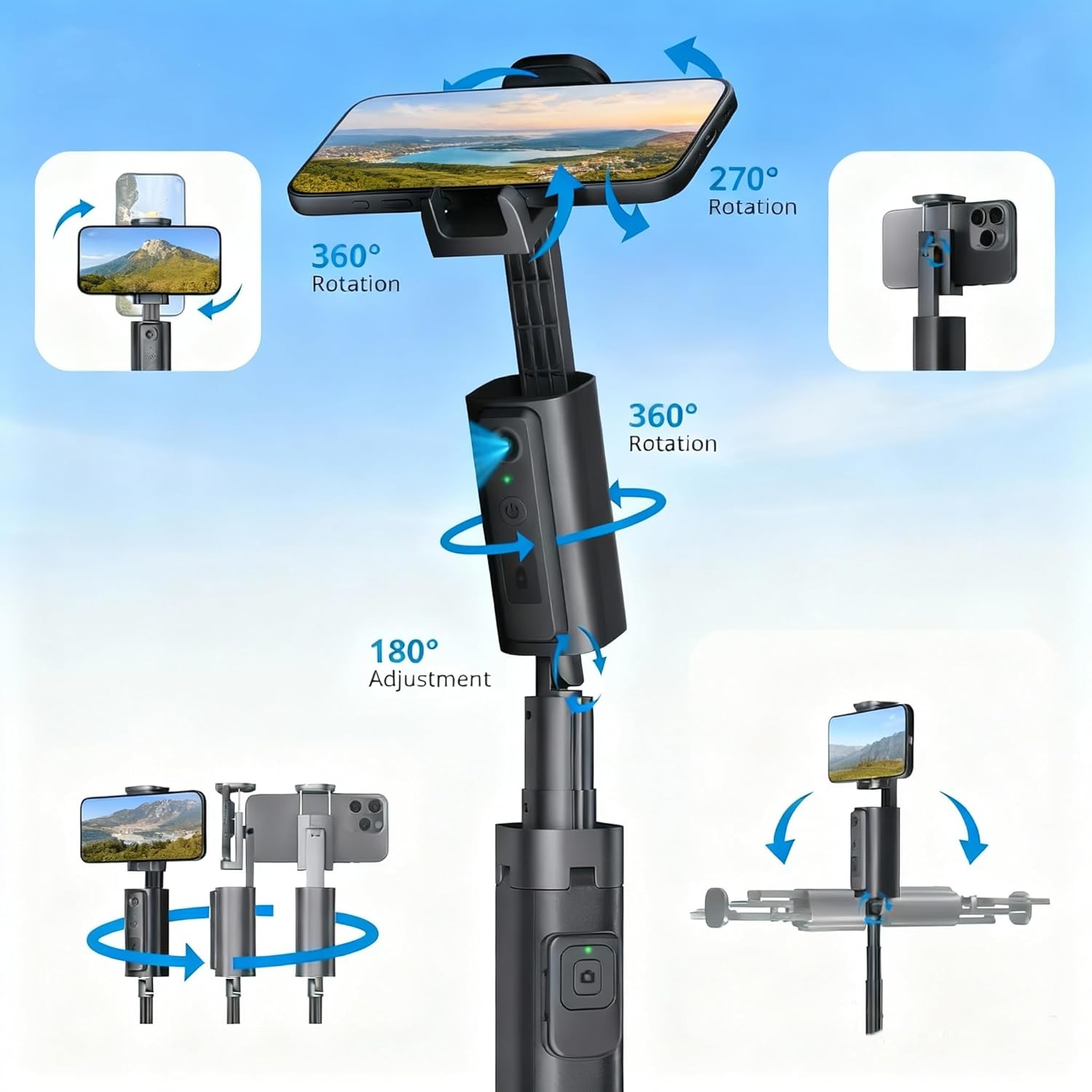 AI Smart Tracking Selfie Stick & Tripod – 360° Auto Face Follow with Gesture Control