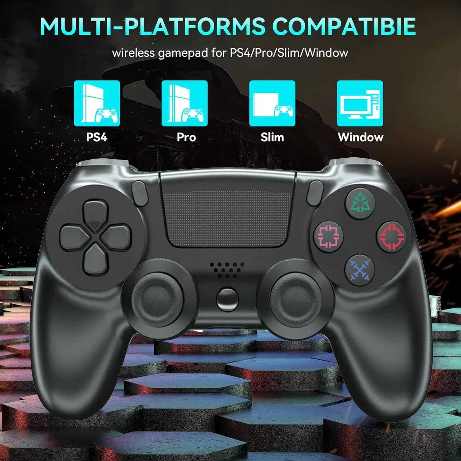 Wireless Gamepad Controller – PS4/Pro/Slim & PC, Black