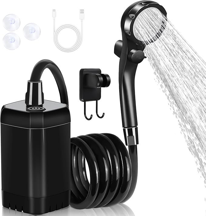 🚿 Portable Camping Shower | 6000 mAh Rechargeable Electric Shower Pump | Smart Digital Display | Outdoor Shower for Camping, Hiking, RV Travel & Pet Cleaning
