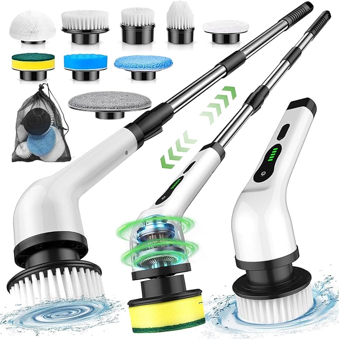 9-in-1 Multifunction Electric Cleaning Brush – Extendable Handle & Changeable Heads for Home & Car