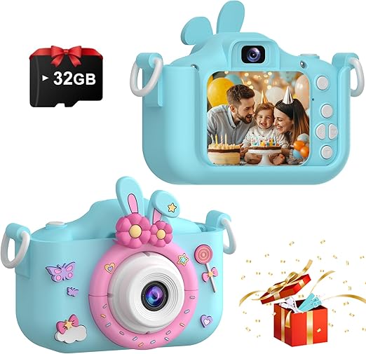 Kids Camera – 1080P HD Dual Lens with 32GB Card | Selfie Digital Toy Camera | Shockproof, Games & Music | Perfect Gift for Boys & Girls