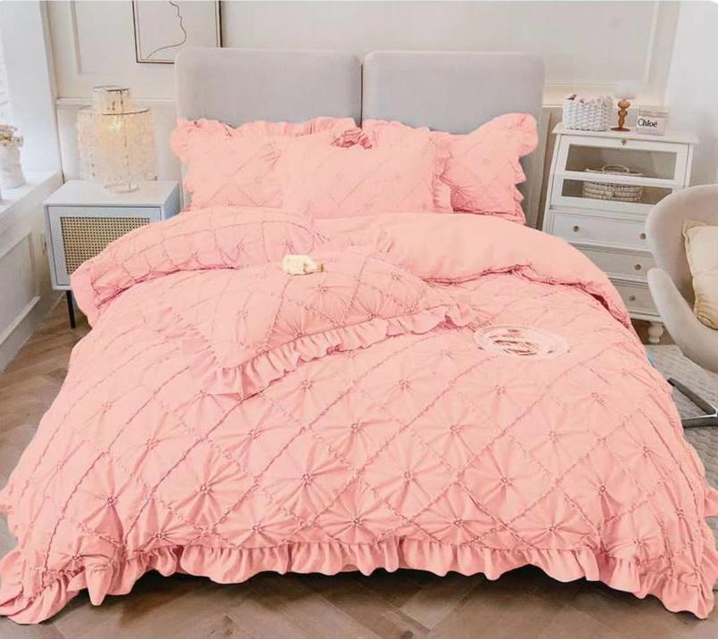 Luxury 6-Piece Bedding Set | 100% Premium Cotton – Peach Pink