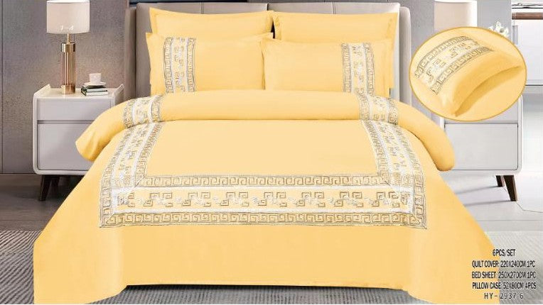 Italian Fashion 6-Piece King Bedding Set – Yellow & Gold Radiance (100% Cotton)