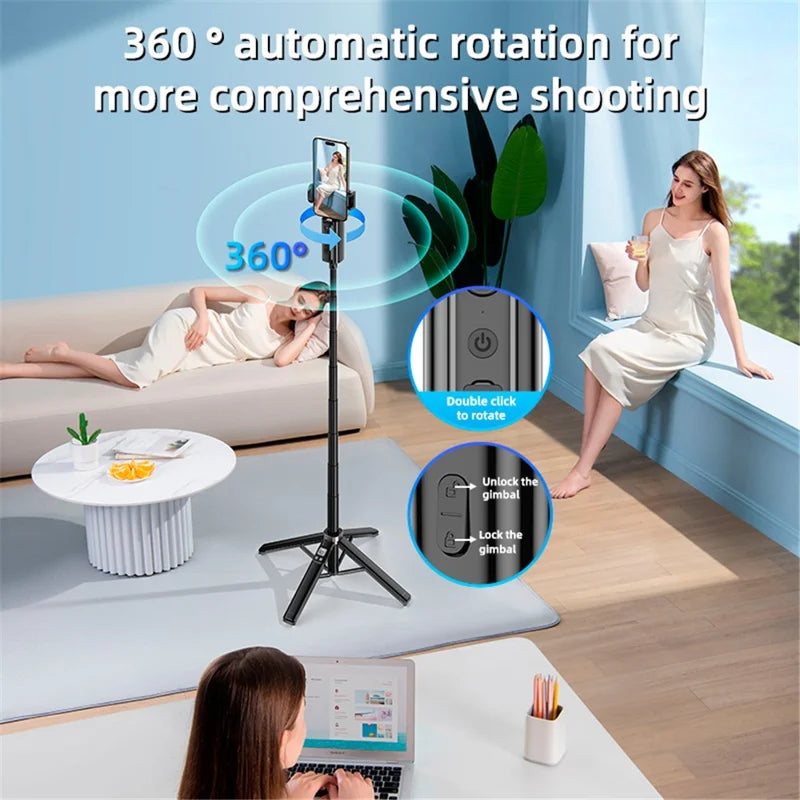 AI Smart Tracking Selfie Stick & Tripod – 360° Auto Face Follow with Gesture Control